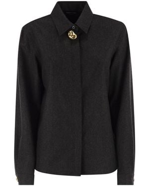 Fabiana Filippi Virgin Wool Shirt With Houndstooth Detail - Black