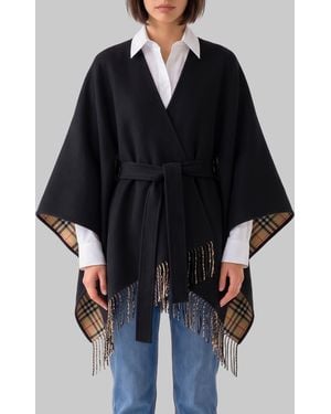 Burberry Tay Cape With Fringe - Black