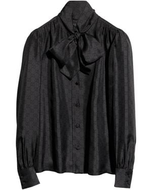 Gucci Printed Silk Twill Shirt With Bow - Black
