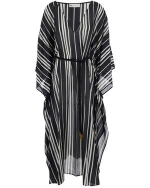 Tory Burch Striped Silk Kaftan - Black