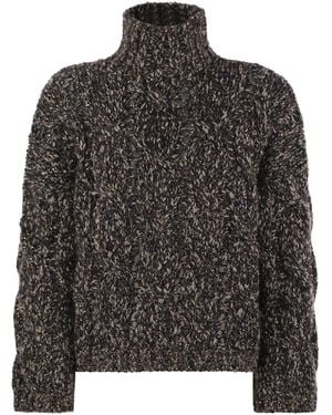 Brunello Cucinelli Soft Wool, Cashmere And Mohair Turtleneck Sweater With Braided Design - Black