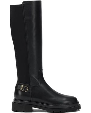 Santoni Leather Knee-High Boots - Black