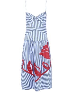 FARM Rio "Sky Stripes" Sleeveless Midi Dress - White