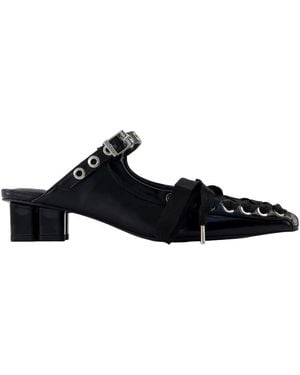 Ganni Eyelets Lace Up Mules - Black