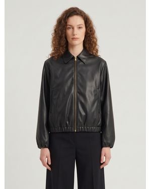 SUTTON NEW YORK Faux Leather Cropped Bomber - Black