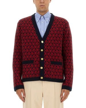 Valentino Cardigan With "Toute La V" Pattern - Red