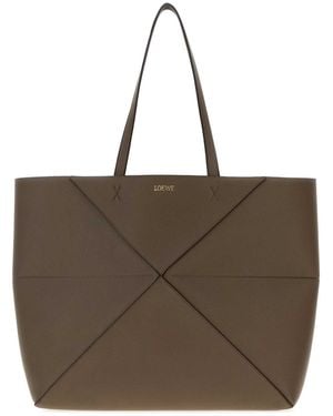 Loewe Puzzle Fold Tote Horizontal L - Brown