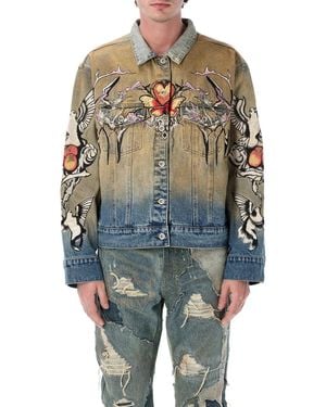 Who Decides War Embroidered Dove Trucker Jacket - Blue