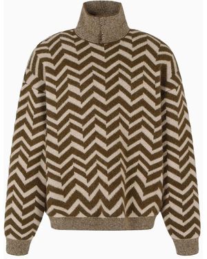 Emporio Armani Chevron High Neck Sweater - Brown