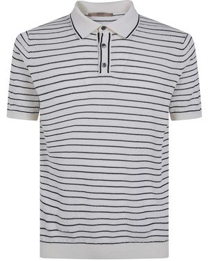 Nuur Two Tone Striped Short Sleeved Polo Neck T-Shirt - Grey
