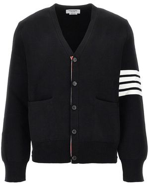 Thom Browne Cotton Cardigan With 4 Bar Detail - Black