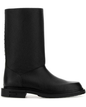 Fendi Leather Frame Boots - Black