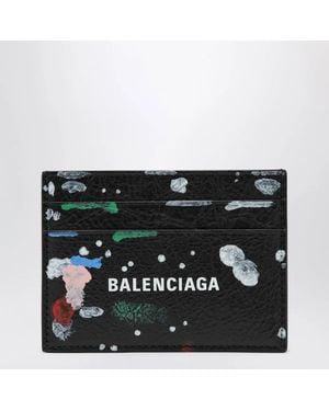 Balenciaga Cash Leather Card Holder With Painter's Print - Black
