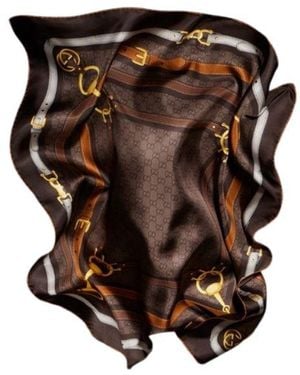 Gucci Gg Monogram Silk Scarf - Brown
