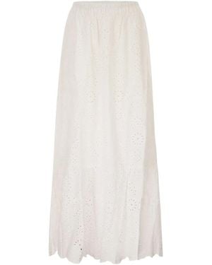 MC2 Saint Barth Long Linen And Cotton Broderie Anglaise Skirt - White