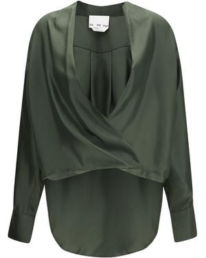 Sa Su Phi Silk Wrap Blouse Shirt - Green