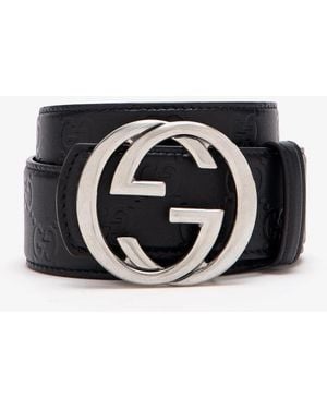 Gucci Reversible Leather Belt With Gg Buckle - Black