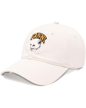 Ganni Cat Organic Cotton Baseball Cap - Natural