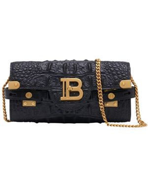 Balmain B-Buzz Pouch 23-Calfskin Emb Croco - Blue