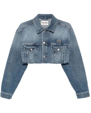 Miu Miu Cropped Washed Denim Jacket - Blue