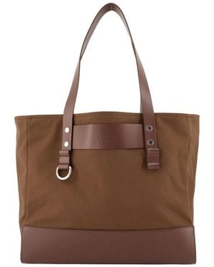 Marni Canvas And Leather-Trimmed Tote Bag - Brown