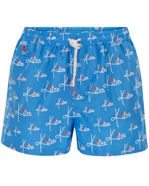 Kiton Short Patterned Swim Boxers - Blue