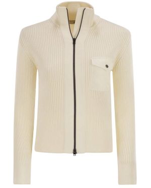 Herno Wool Ribbed Cardigan - Natural