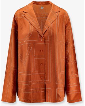 TOTEME Silk Shirt With Monogram Logo Embroidery - Orange