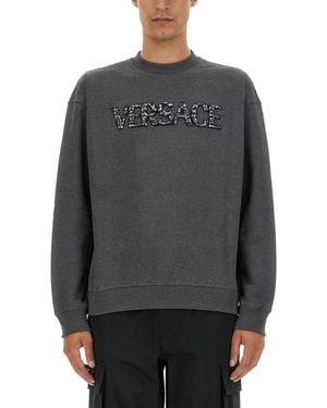 Versace Sweatshirt With Crocodile Logo - Gray
