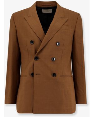 Ami Paris Double-Breasted Wool Blazer - Brown