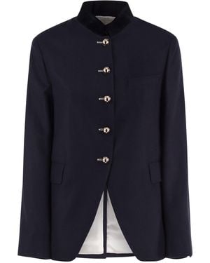 Fay Viscose And Wool Blend Jacket With Contrasting Collar - Blue