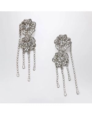 Alessandra Rich Tone Clip-On Earrings With Crystal Flowers - White