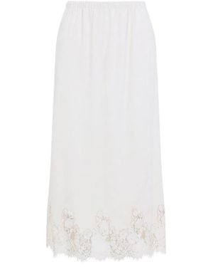 Alberta Ferretti Avorio Velvet Pencil Skirt - White