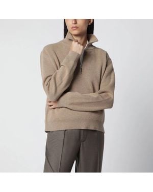 Rohe Camel Mouline Knit Zip Polo Shirt - Brown
