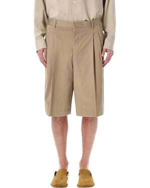 Ami Paris Cotton Wide Bermuda Shorts - Natural