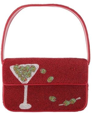 STAUD Tommy Beaded Shoulder Bag - Red
