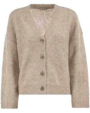 Peserico V-Neck Knitted Cardigan With Sequins - Natural