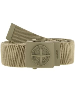 Stone Island Canvas Belt With Square Matt Metal Buckle - Green