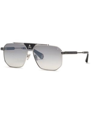 Philipp Plein Palladio Lucido C/Parti Nero Semilucido Titanium Sunglasses - Metallic