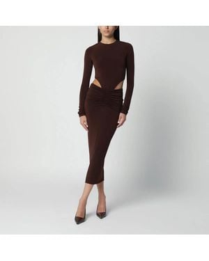 ANDAMANE Midi Dress With Waist Cutout Detail - Brown