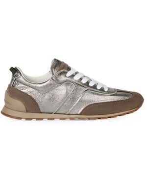 Brunello Cucinelli And Light Laminated Leather And Suede Runners Featuring A Rubber Sole - White