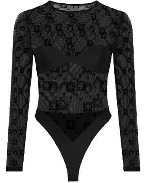Marine Serre Moonogram Long-Sleeve Bodysuit - Black