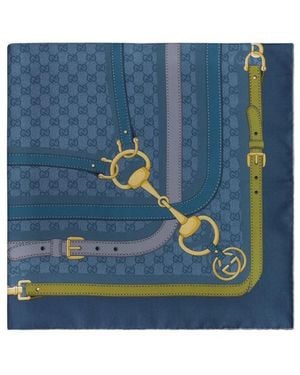Gucci Gg Monogram Silk Scarf Bluette