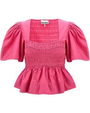 Ganni Smock Stitch Top - Pink