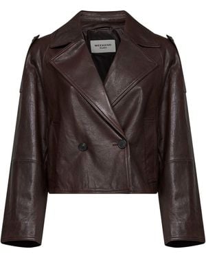 Weekend by Maxmara Double-Breasted Leather Jacket - Brown
