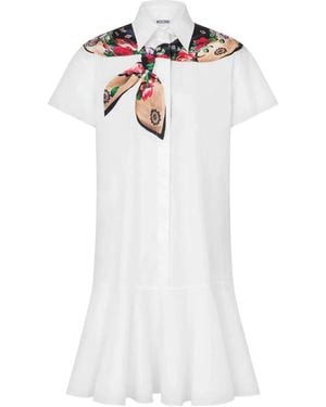 Moschino Ruffled-Hem Short-Sleeve Dress - White