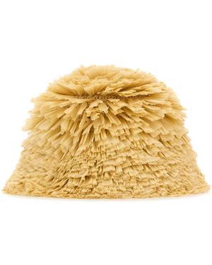 Prada Embellished Raffia Bucket Hat - Metallic