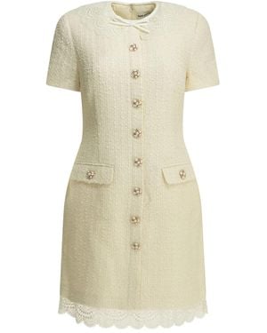 Self-Portrait Short Dress With Lace Details - Natural