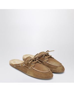 Miu Miu Cinnamon-Colored Washed Suede Leather Mules - Brown