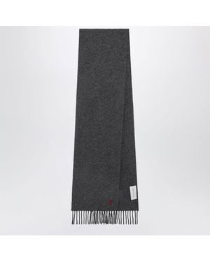 Ami Paris Wool Scarf With Ami De Coeur - Grey